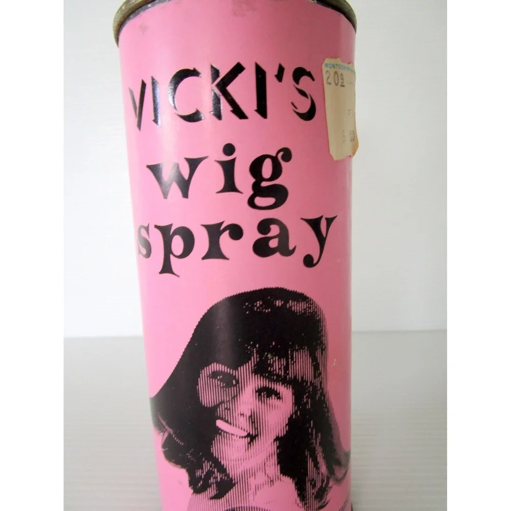 Vintage Vivki's Wig Spray Pink Aerosol Can PROP Nice Graphics FULL NOS
